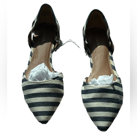 Merona Women's SZ 8 Flat Shoes D'Orsay Navy Blue/White Stripe Pointed Toe NWOT - Picture 2 of 7